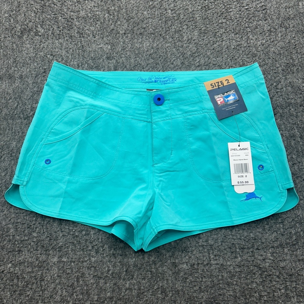 Pelagic Moana Hybrid Fishing Shorts Teal Blue Size 2 Beach Swim Surf